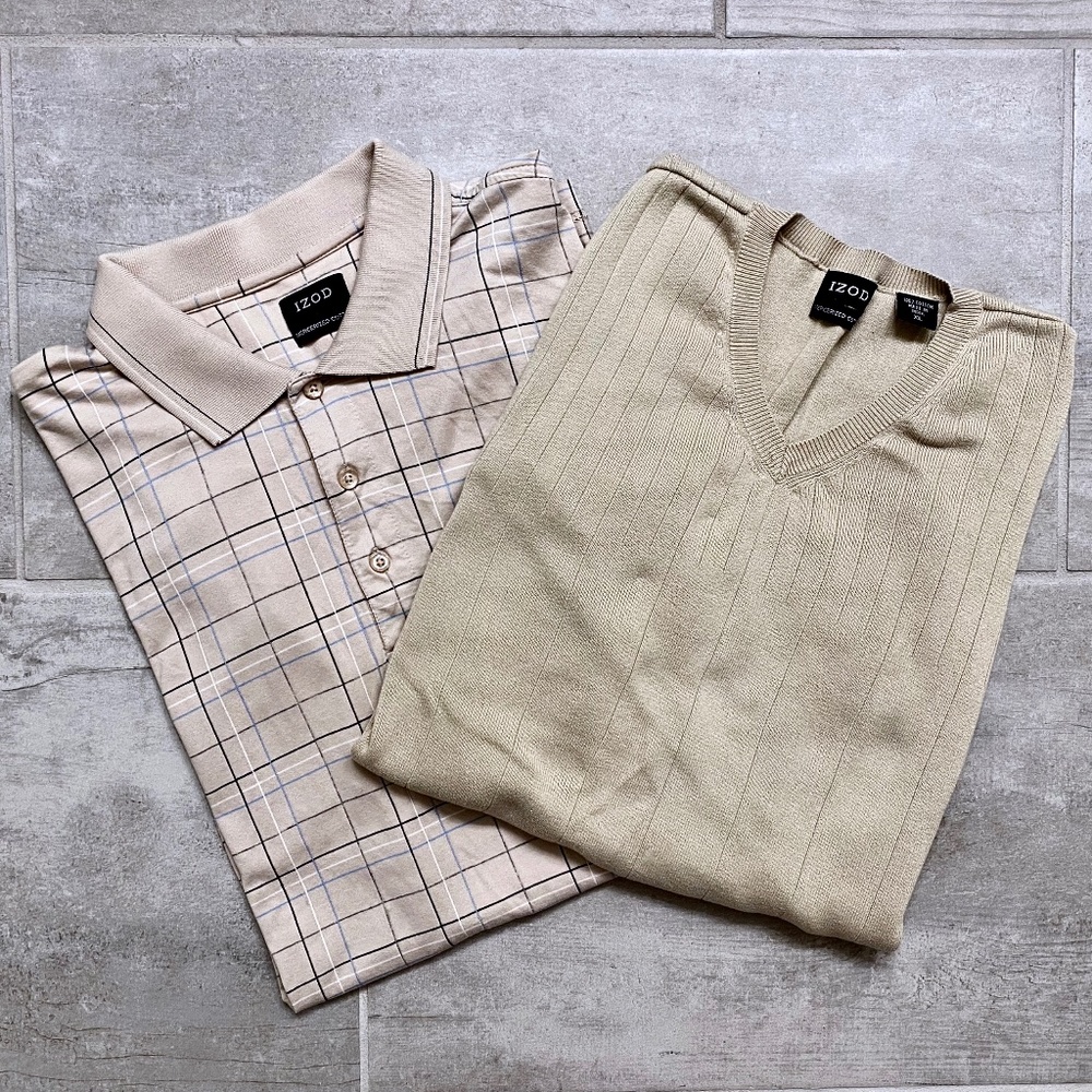 IZOD Tan Golf Polo Shirt and Vest Set